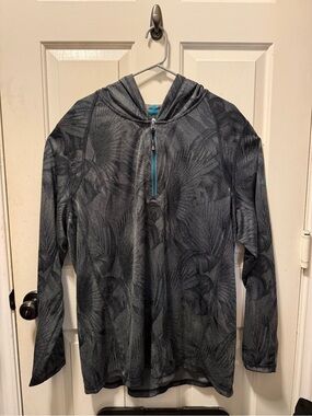 Tommy Bahama Charcoal Textured Hoodie with Teal Zip Trim